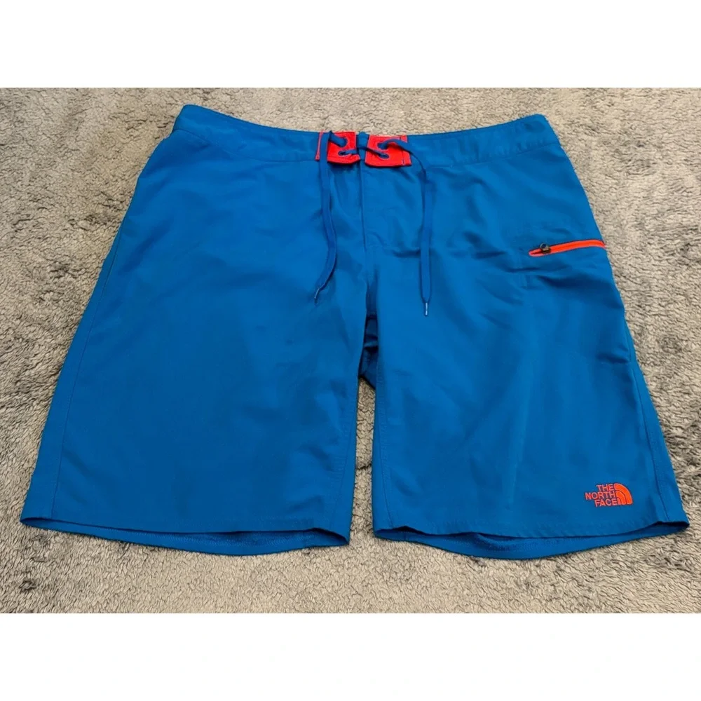 The North Face Board Shorts Mens 38 Blue Red Trim Swim Trunks Surf Beach